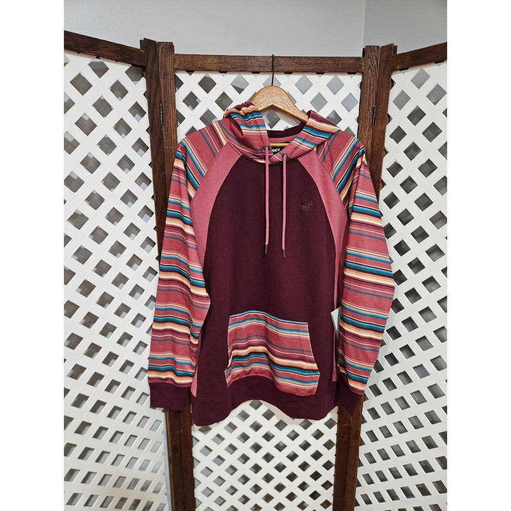 Hooey Women's Savannah Serape Stripe Contrast Print Hoodie Maroon, Size Large